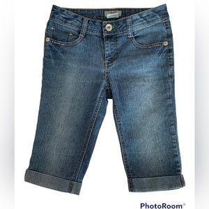 Jolt Shorts Girls Size 12 Blue Bermuda Denim Jean Cuff Peace Sign Pockets